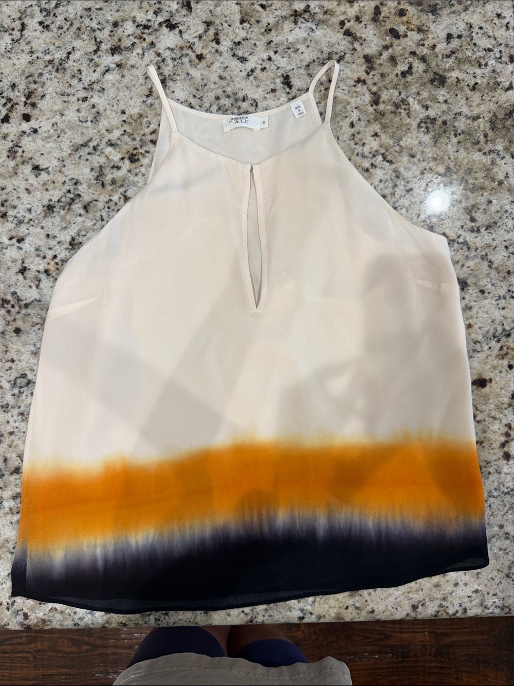 A.L.C. Cream Halter Camisole with Orange and Black Ombre Hem